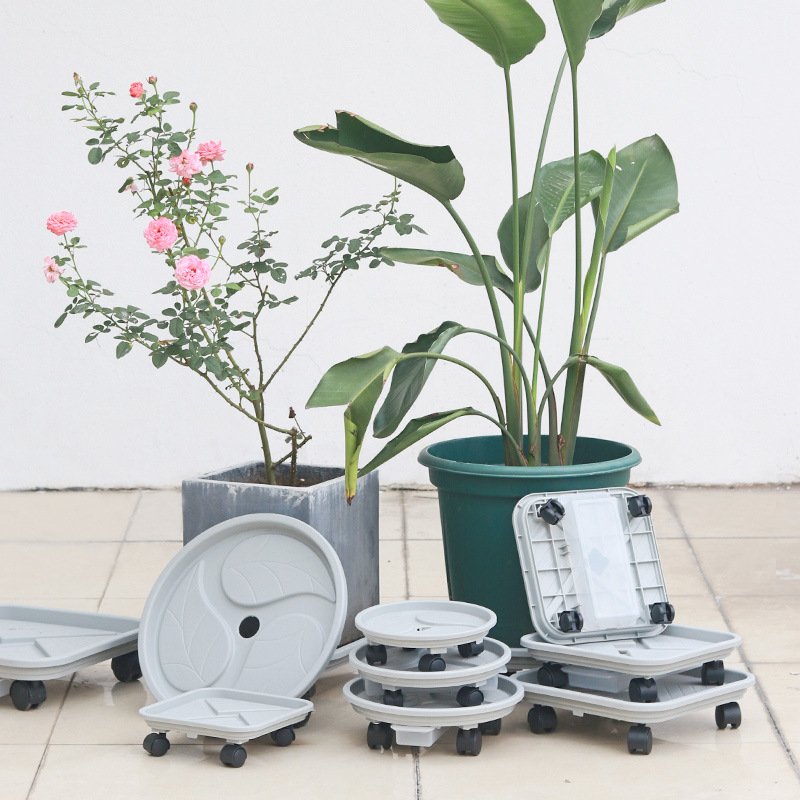 Wholesale square universal wheel chassis water tray plastic bottom bracket base bracket mobile flower pot tray with wheel