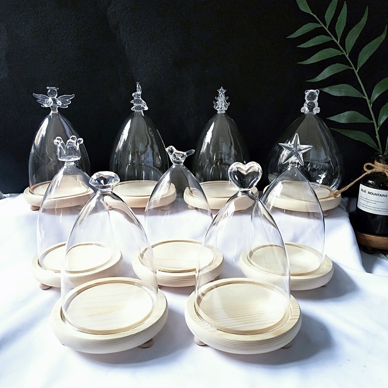 Valentine's Day Eternal Flower Glass Cover Love Cake Cover Micro Landscape Vase Doll Bubble Mart Decoration Dust Cover