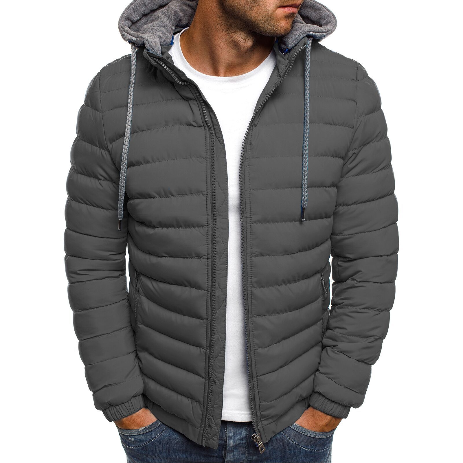 Cross-border Amazon AliExpress foreign trade Men's Korean casual solid color warm cotton-padded jacket trendy men's hooded cotton-padded jacket