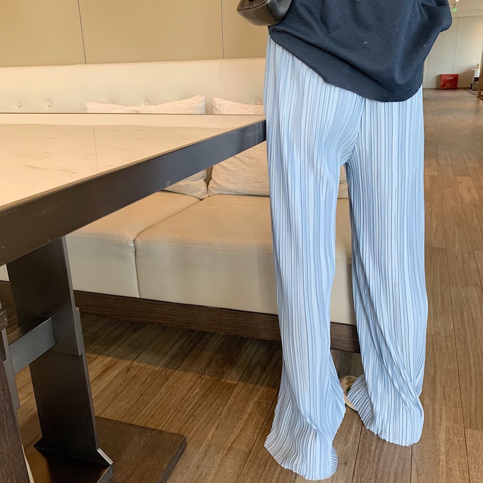 2024 Spring and Summer New High Waist Slimming Noodle Pants Stall Long Floor Pants Pleated Chiffon Casual Wide Leg Pants