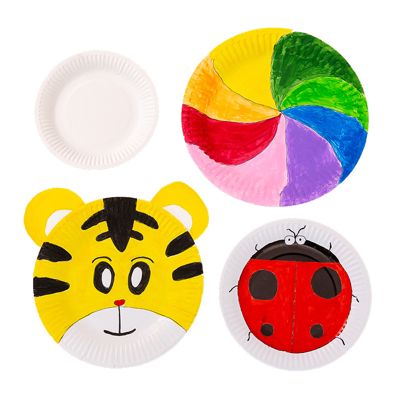 White Paper Plate Paper Plate Children's Painting Graffiti Disposable Paper Plate Cake Plate Kindergarten diy Handmade Material