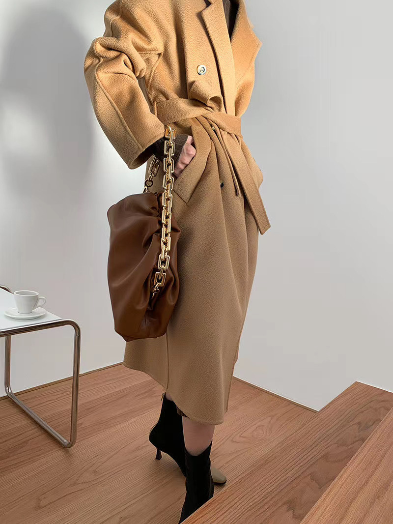 2023 autumn and winter new double-sided cashmere overcoat women's long high-end water ripple overcoat double-sided woolen overcoat women_voghion.com