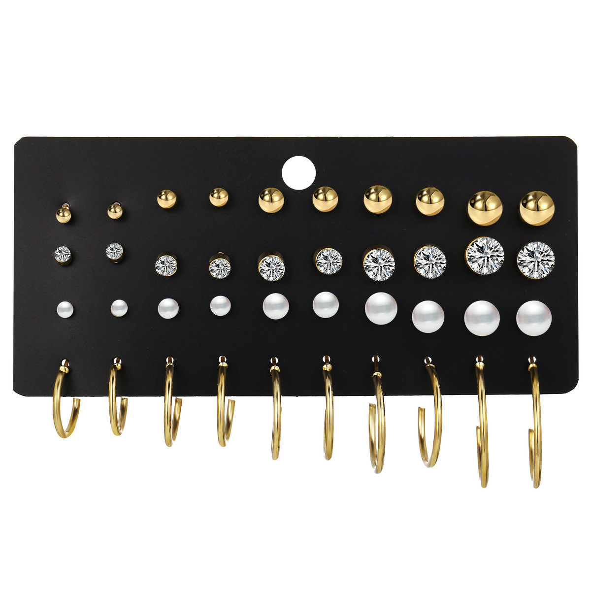 F1291 European and American new pearl zircon earring earrings suit 20-piece set creative retro simple earrings wholesale