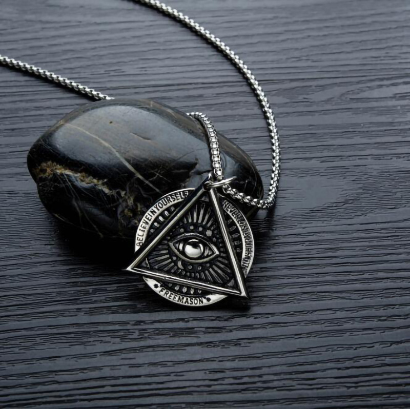 Cross-border Explosions Masonic Devil's Eye Necklace Men's Titanium Steel Necklace Punk Trendy Pendant Pendant