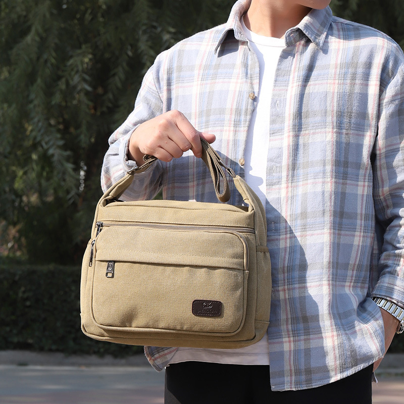 New Canvas Bag Men's Shoulder Crossbody Bag Casual Men's Bag Large Capacity Middle-aged Men's Bag Multi-layer Stall Small Bag