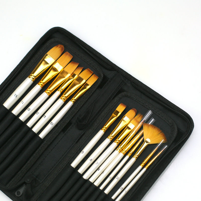Cross-border canvas bag 15 oil brushes suit nylon wool watercolor painting art brushes with scraper sponge in stock