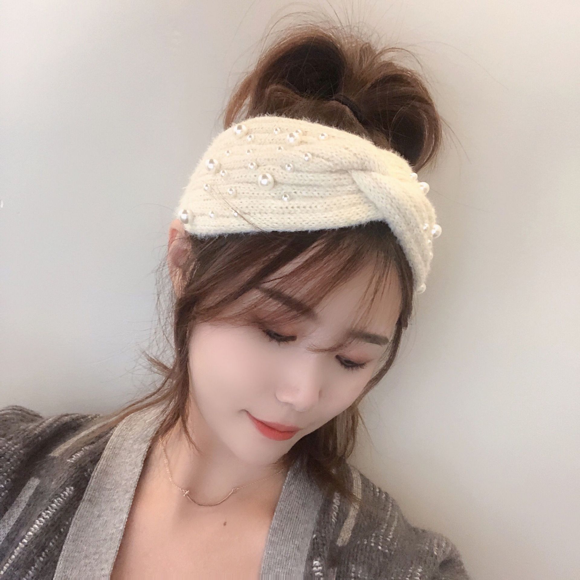 New Winter Pearl Mink Wool Knitted Hair Band Multi-strand Wide Twisted Hair Band Simple Retro Internet Celebrity All-match Hair Accessories