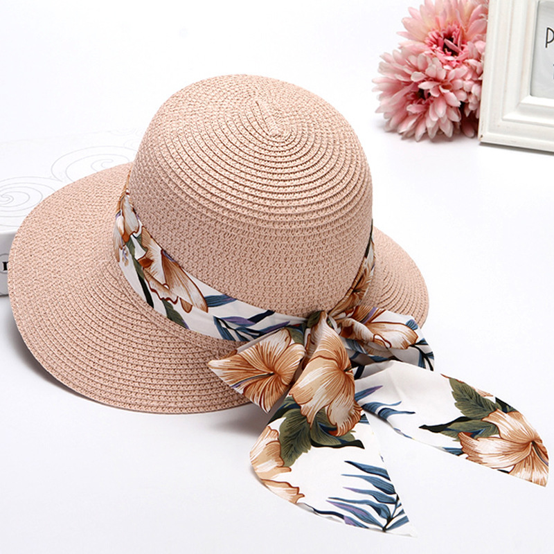 Hat Women's Summer Korean-style Sun Hat Bow Peach Hat Travel Sun Hat Beach Seaside Straw Hat