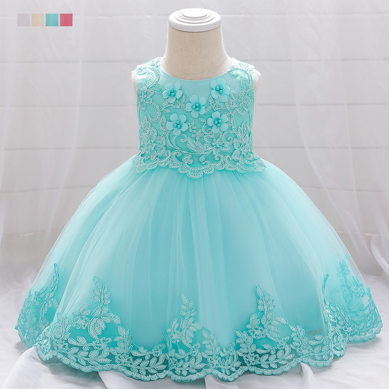 Ins New Baby and Toddler Dress Pearl Embroidered Dress Baby Lace Edge Princess Dress Infant First Birthday Baptismal Dress