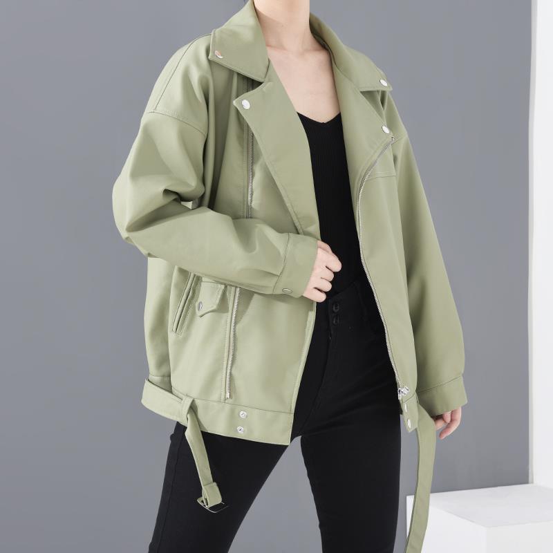 AliExpress Amazon oversize Korean Women's 2020 Autumn Loose PU Leather Jacket Student Motorcycle Jacket
