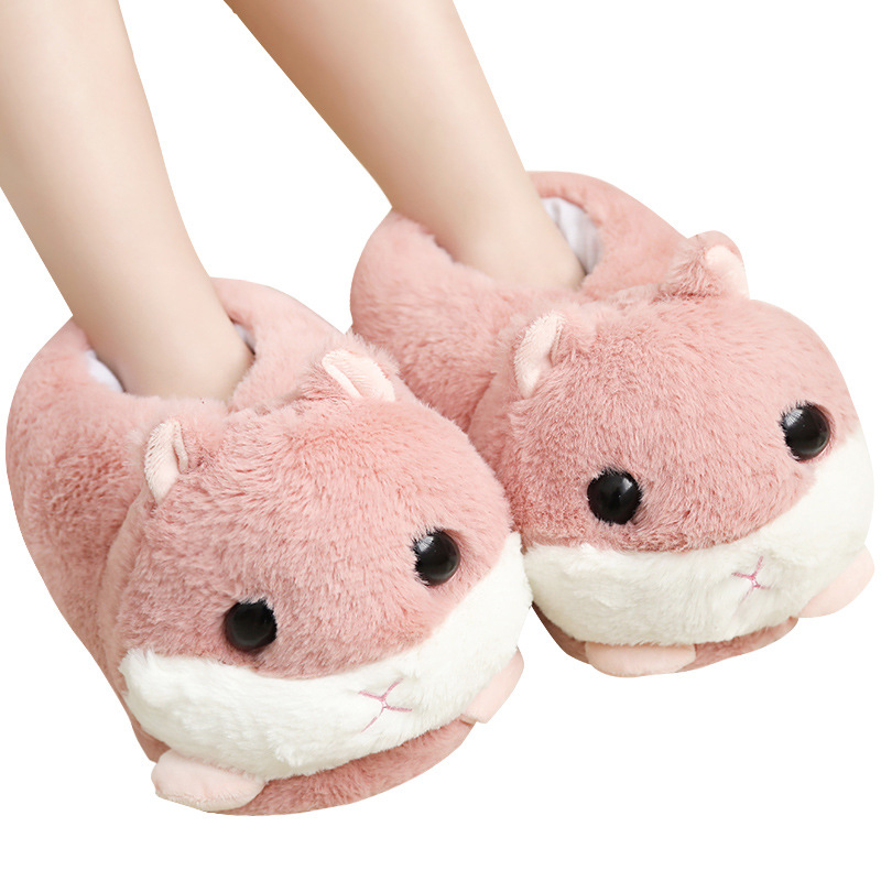 Factory direct simulation hamster plush home slippers cute girl heart mouse floor non-slip hamster bag heel shoes