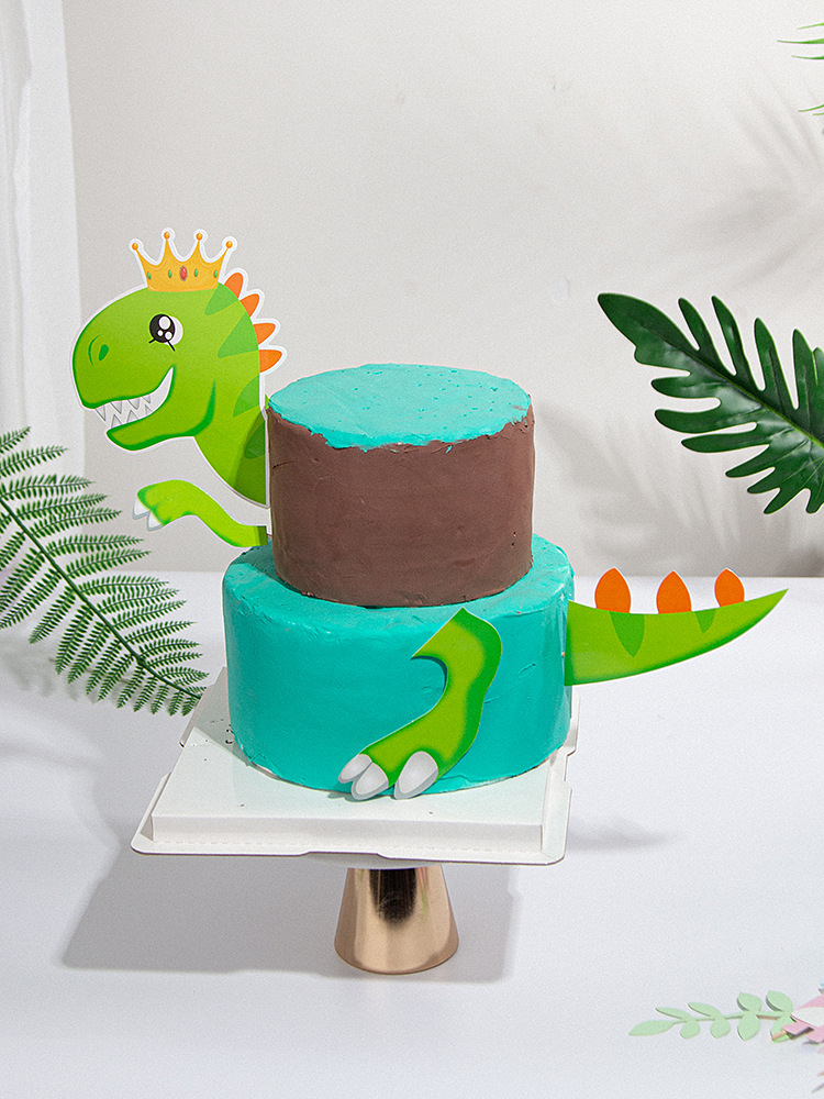 Scenario Cake Decoration Dinosaur Island Jungle Adventure Tyrannosaurus Rex Children's Birthday Atmosphere Decoration Card