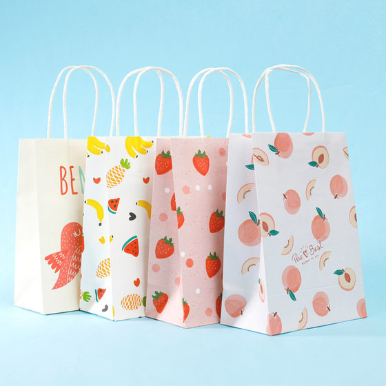 Spot fruit cartoon Kraft paper tote bag clothing candy gift packaging bag children cute baking paper bag