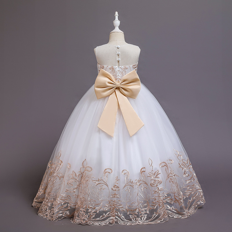 2021 new children's dress bow princess dress long lace performance clothes girls dress performance children's clothing