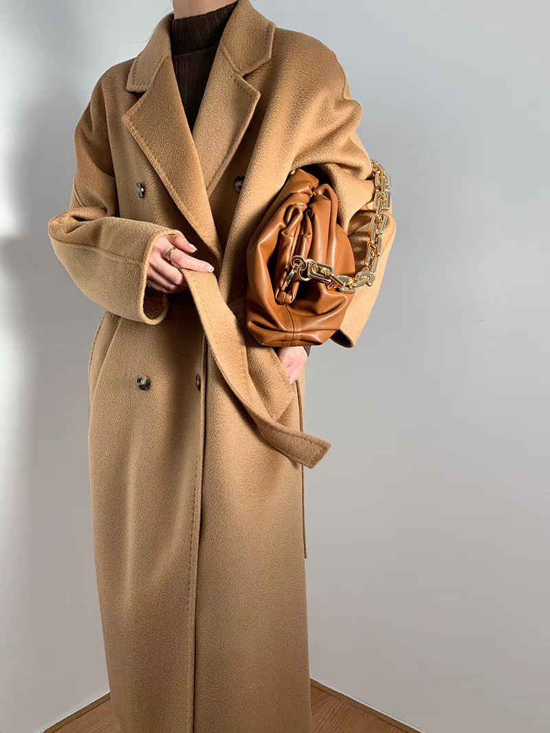 2023 autumn and winter new double-sided cashmere overcoat women's long high-end water ripple overcoat double-sided woolen overcoat women_voghion.com