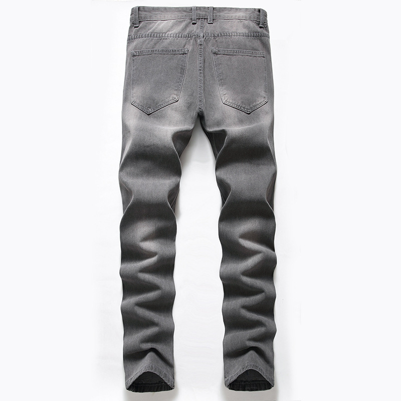 Men's Jeans European and American New Gray Black Ripped Jeans Men's Foreign Trade Straight Pants Cross-border Men's Fashion