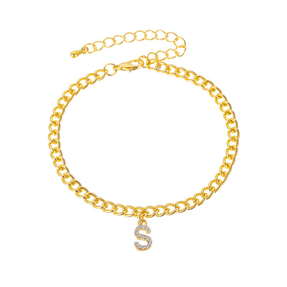 Cross-border new anklet simple all-match shiny diamond-embedded uppercase English letter anklet European and American fashion anklet jewelry