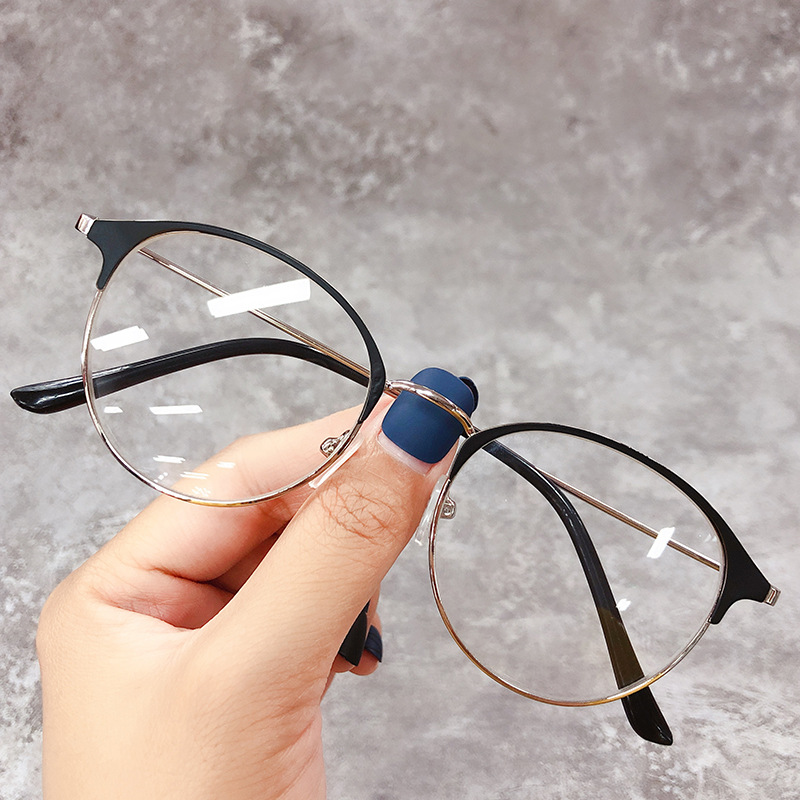 2021 new anti-blue light changing gray color changing plain glasses men and women myopia 1920 metal steel leather eyebrows 9180