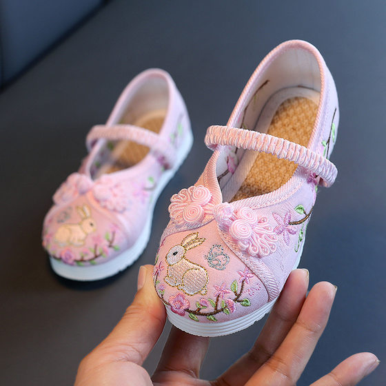 New children's ancient style hanfu shoes Chinese style girls' embroidered shoes students ethnic style old Beijing cloth shoes performance shoes