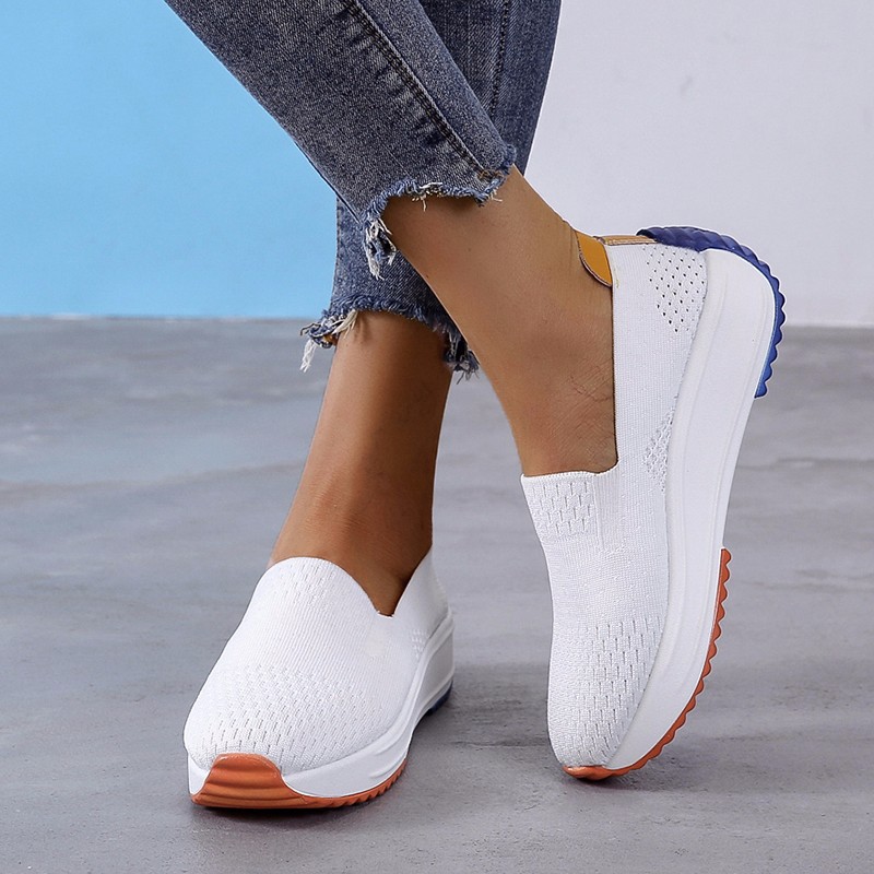 Cross-border 2022 Summer New Flying Weaving Women's Shoes Korean Style Women's Single-layer Shoes Comfortable Casual Shoes Women's Large Size Slip-on Women's Shoes