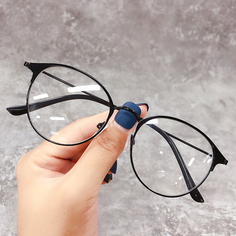 2021 new anti-blue light changing gray color changing plain glasses men and women myopia 1920 metal steel leather eyebrows 9180