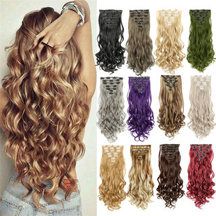 Xuchang wig extension Europe and the United States seven-piece set 16 card set chemical fiber long curly hair wig wholesale factory card hair