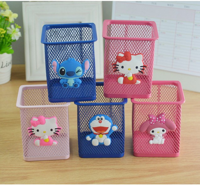 Cartoon creative metal hollow pen holder girl heart table machine storage box multifunctional iron wire cute mesh Pen Holder