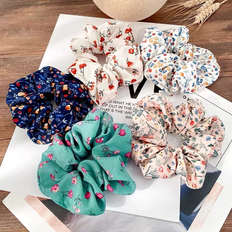 New floral large intestine hair ring Korean style fresh pig large intestine ring ins Wind Net popular fat sausage fashion hair accessories