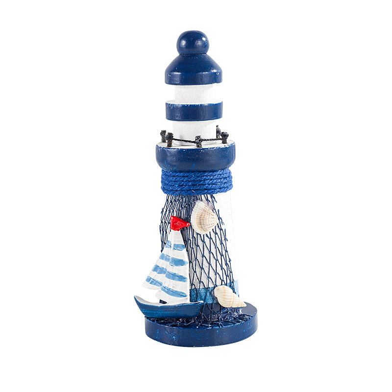 Cross-Border 13cm Ocean Wooden Mini Lighthouse Mediterranean Style Home Accessories Craft Gift Ocean Lighthouse Ornaments