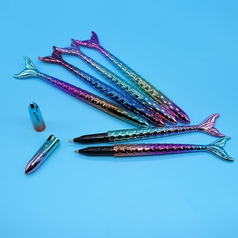 Creative cute cartoon mermaid shape gift ballpoint pen UV gradient fishtail student signature gel pen