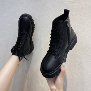 Autumn 2020 New Arrival Black Handsome Martin Boots Women's Platform Short Boots
