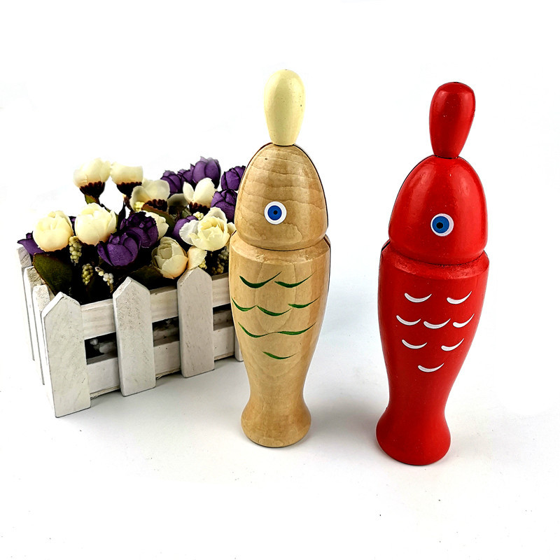 Red fish-shaped wooden fish toddler percussion instrument Orff musical instrument wood color Clapper sound tube music teaching aids