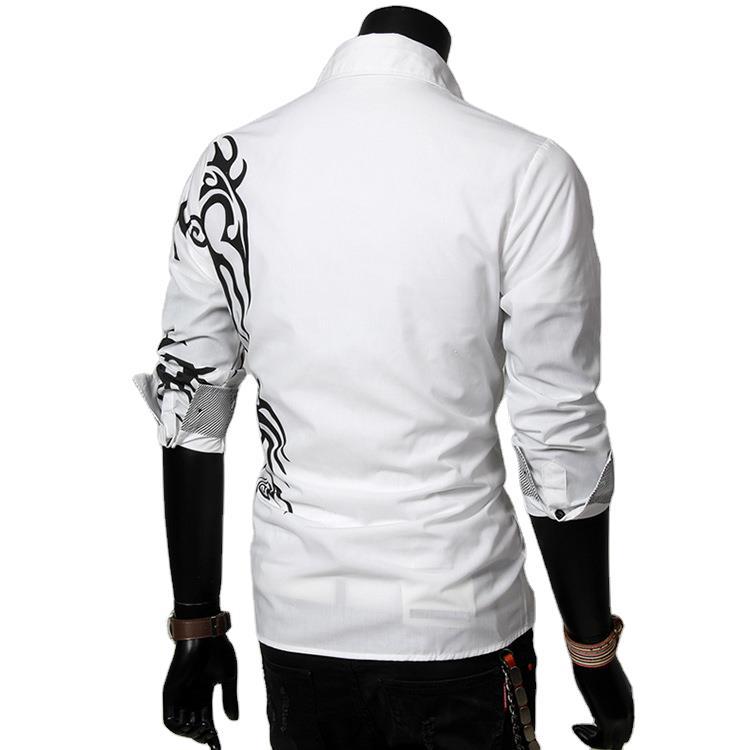 2022 spring new casual men's shirt Chinese style dragon pattern men's slim-fit printed long-sleeved shirt trendy C03