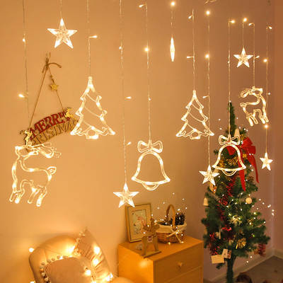 LED curtain lights Christmas holiday room decoration lights creative fawn Bell Christmas tree curtain light string wholesale