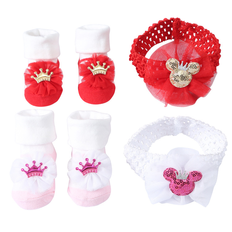 Foreign trade supply bow three-dimensional baby socks cute princess European and American baby socks hair band set