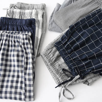 Can be worn summer men's Cotton pajama pants home shorts cotton gauze loose large size pants beach pants