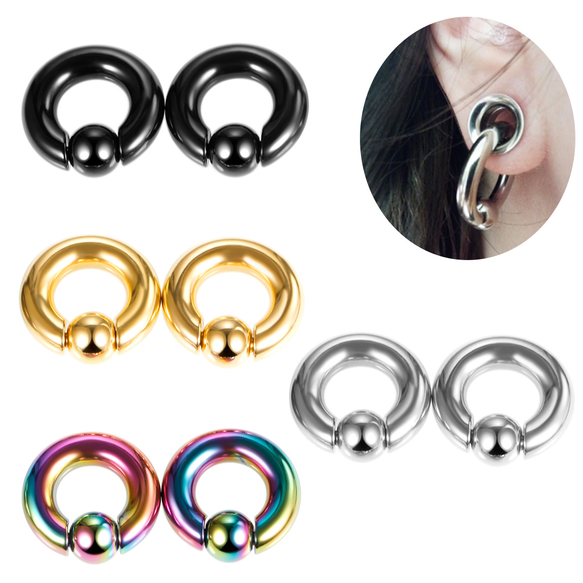 WISH Amazon PA/CBR card ball Spring auricle hip hop earrings piercing tattoo jewelry manufacturers in stock supply