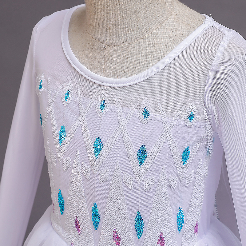 2021 New Frozen 2 Aisha princess dress sequined Halloween elsa white dress long sleeve foreign trade
