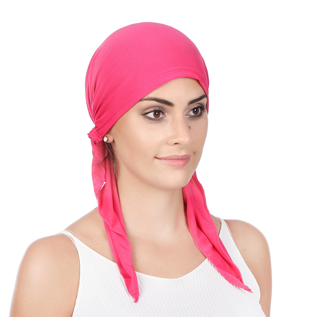 AliExpress/Amazon/ebay European and American curved solid color milk silk two tail headscarf cap toe cap