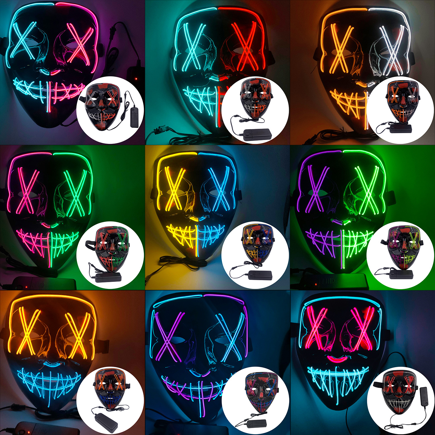 Factory supply LED luminous mask EL Halloween colorful mask disco equipment Net red funny ghost festival spot