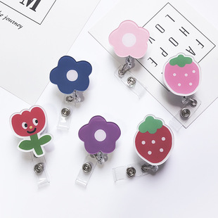 Retractable Easy Pull Buckle Cartoon Simple Small Flower ID Card Set Buckle Doctor Nurse Breast Card Work Card Clip