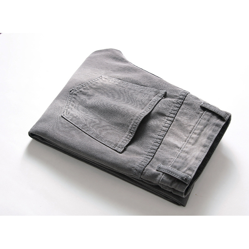 Men's Jeans European and American New Gray Black Ripped Jeans Men's Foreign Trade Straight Pants Cross-border Men's Fashion