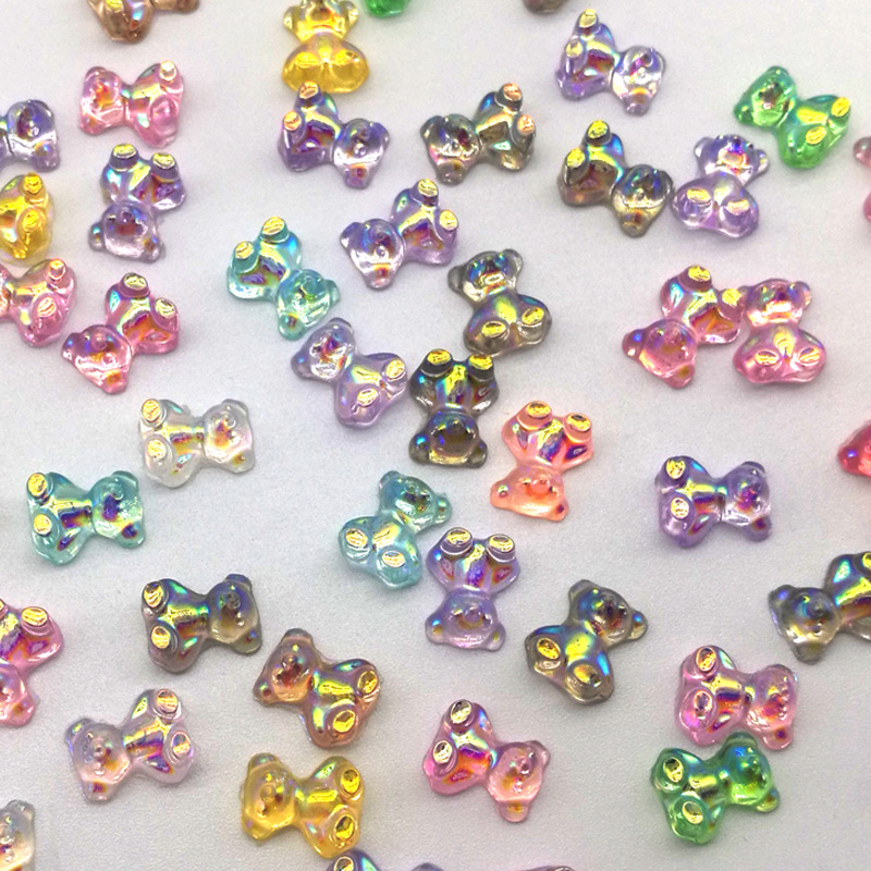 Internet Celebrant Bear Nail Art Jewelry Diamond Three-dimensional Aurora Crystal Glue Resin Magic Color Nail Stickers Nail Art Patch