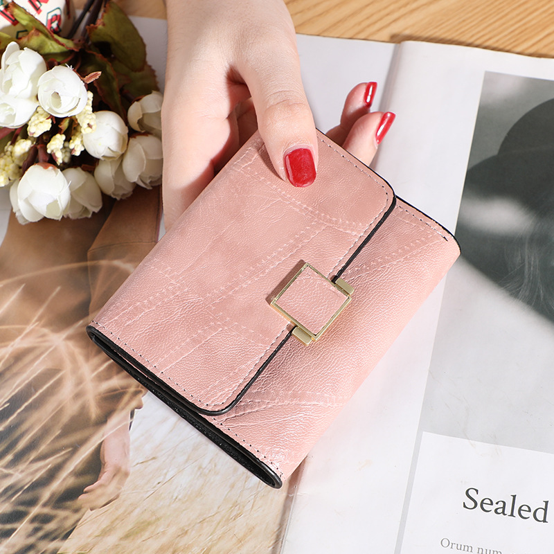 2020 New Korean Style Small Wallet Women's Short European and American ins Retro Simple Stitching Card Holder Striped Coin Wallet