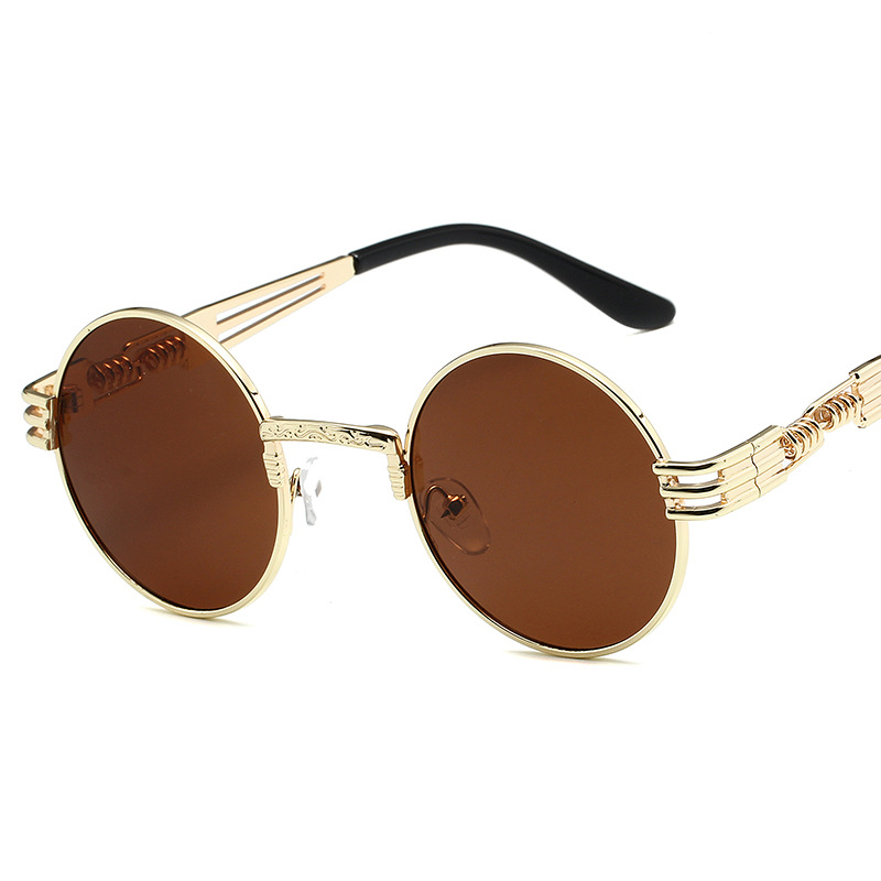 European and American Sunglasses 8010 Retro Round Frame Steampunk Sunglasses Men's Trendy Metal Spring Leg Sunglasses