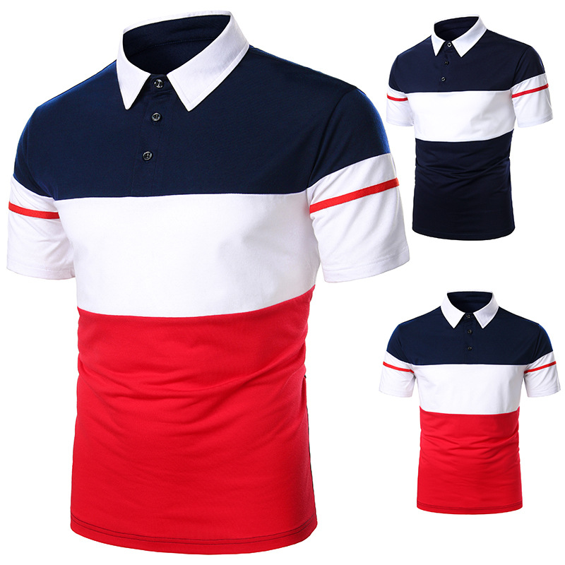 Summer men's short sleeve top fashion two-color stitching webbing design casual men's short sleeve polo shirt DB10