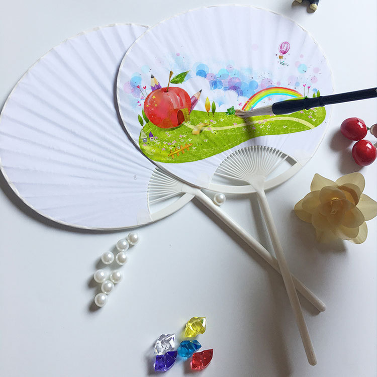 Paper fan hand painting blank diy paper Palace fan children's painting handmade graffiti painted round fan wholesale