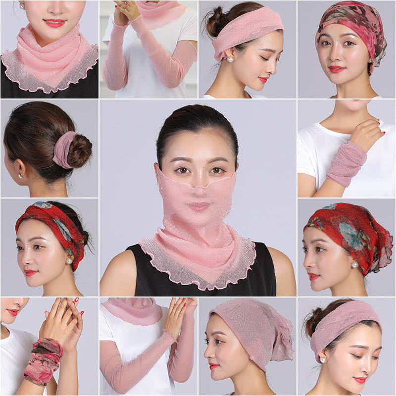 Sun protection collar women's gold silk scarf multi-functional solid color ear hanging summer sun protection sun protection breathable mask wholesale