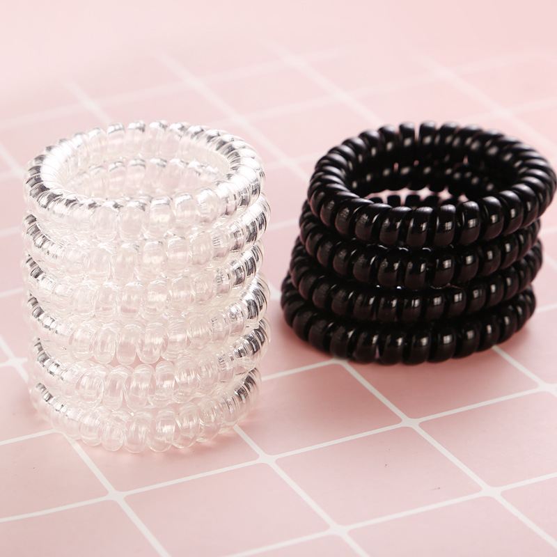 Foreign trade black transparent color telephone line Hair ring AliExpress Amazon explosions hair accessories wholesale large bracelet hair rope