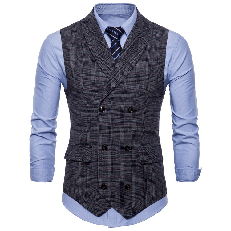 2020 New British Style Business Vest Fashion Slim Fit Casual Plaid Small Vest 9607